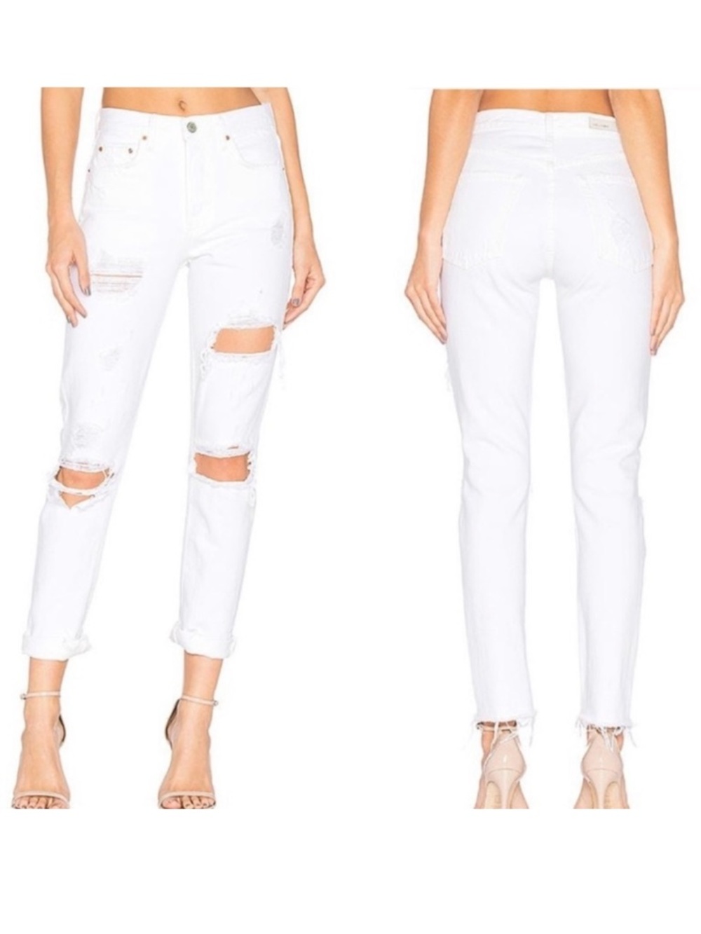 GRLFRND NWT THE KAROLINA WHITE DISTRESSED SKINNY LEG HIGH RISE JEANS 25